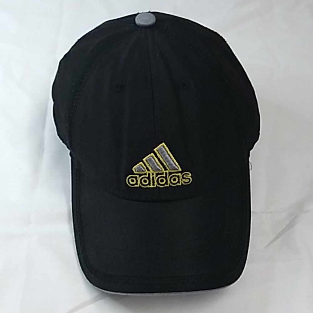 Black Adidas baseball cap with yellow outline